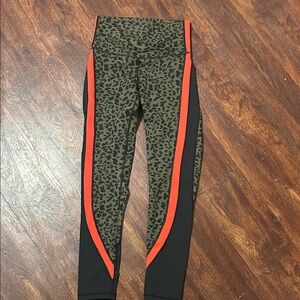 DYI Olive Leopard Print Leggings with Red Stripe